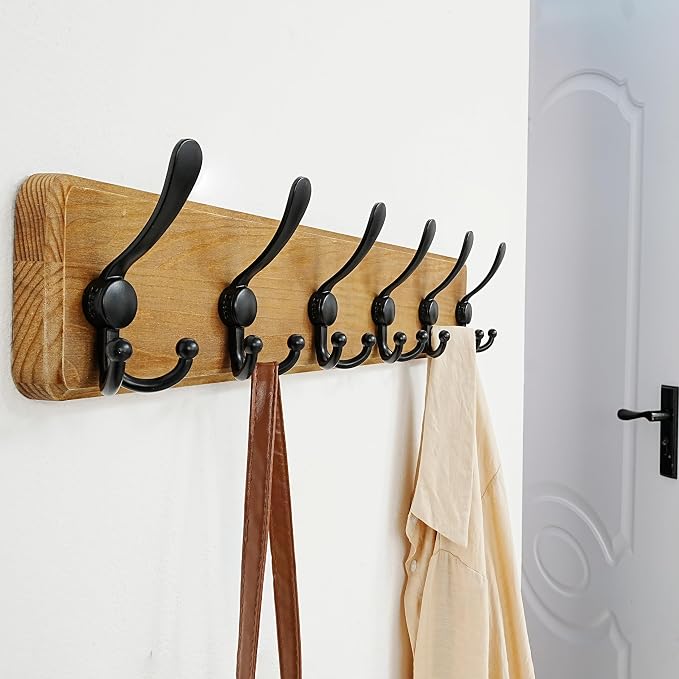 Dseap Coat Rack Wall Mounted - 24" Long 6 Tri Hooks, Heavy Duty Wooden Wall Coat Hanger Coat Hook for Clothes Hat Jacket Clothing, Weathered Yellow and Black - Image 7