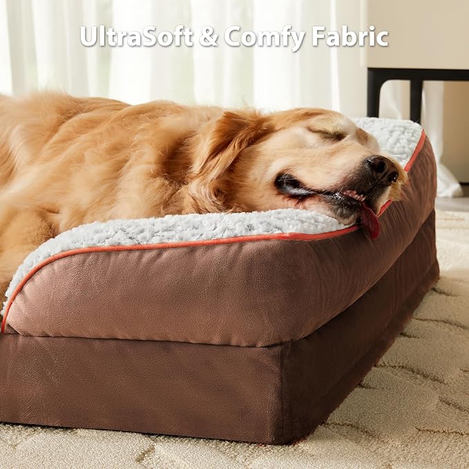 LEXTRO Washable Orthopedic Dog Bed, Waterproof Couch for Large Senior Dogs | 36x27 Inch Comfy Sleeping Dog Bed with Egg Crate Foam, Dog Sofa with Removable Cover, Waterproof Lining&Non-Slip Bottom - Image 3