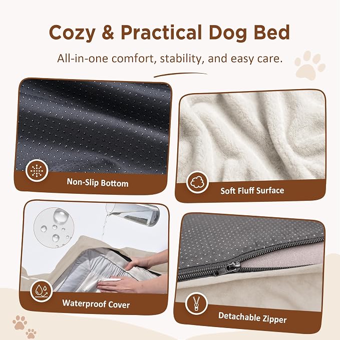 Comfort Expression Orthopedic Dog Bed for Extra Large Dogs with Bolster | Waterproof Dog Couch Bed with Washable Cover & Non-Slip Bottom, Supportive Egg Crate Foam XL Pet Bed, 48x30 Inch - Image 4
