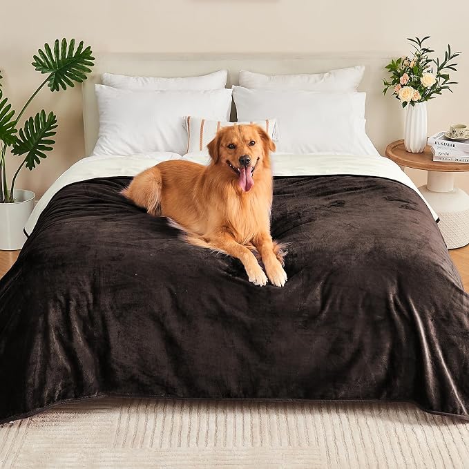 Waterproof Blanket 60"x80" for Adults, Reversible Waterproof Bed Cover for Dogs Cats Pets, Soft Leakproof Blanket for Bed Couch Sofa Furniture Protector, Brown/Off White by Yaning