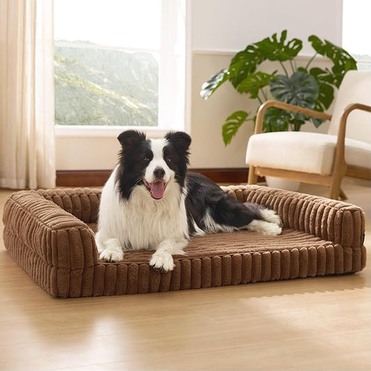 Bedsure ComfyFleece™ Orthopedic Dog Beds Large Sized Dog, Waterproof Memory Foam Pet Bed with Sides, Non-Slip Bottom and Egg-Crate Foam Large Pet Couch Sofa with Washable Corduroy Cover, Brown by Unknown