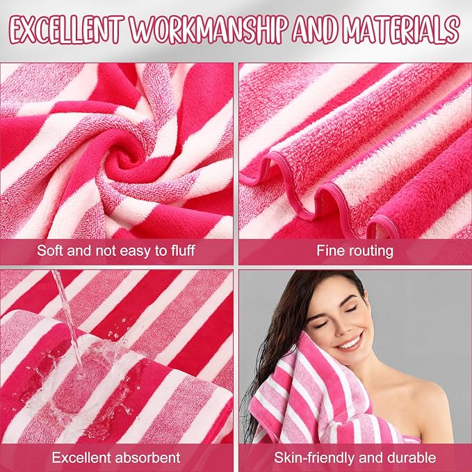 SmoothNovelty 16 Pack Microfiber Bath Towels Bulk 27'' x 60'' Oversized Size Bath Towel Highly Absorbent Extra Large Soft Drying for Beach Shower Summer Salon Sport Gym Party (Wide Stripes,Pink) - Image 3