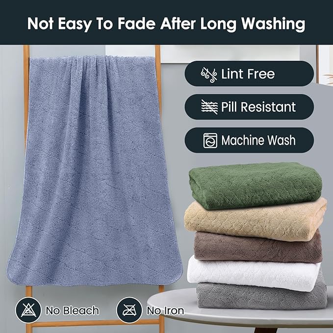 JML Bath Towels, Pack of 4, 30"x60", Large, Blue | Hanging Loop, Super Soft, Absorbent, Lint Free, Fade Resistant, Lightweight, Quick Dry, Use for SPA , Sauna, Salon Hair Wrap - Image 6