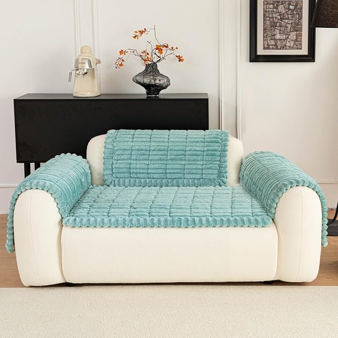 Sofa Couch Cover, Sofa Covers for Dogs Washable, Non-Slip Striped Sofa Slipcovers for Sectional Sofa, Sofa Cover Furniture Protector for L Shaped(Blue, 27.6"x 27.6") by MDSASFD