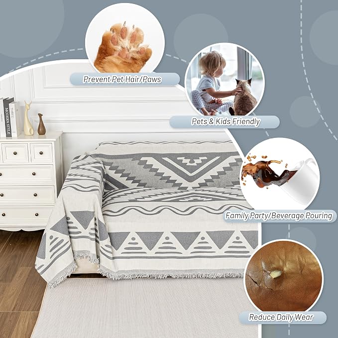 MYSKY HOME Couch Cover for Sectional Sofa Set for Dog Cat Pets Couch Cover 3 Cushion Couch Sofa Chenille Boho Geometric Furniture Sofa Cover Washable Couch Protector Multi-Use Throw Blanket, 71" X134" - Image 4