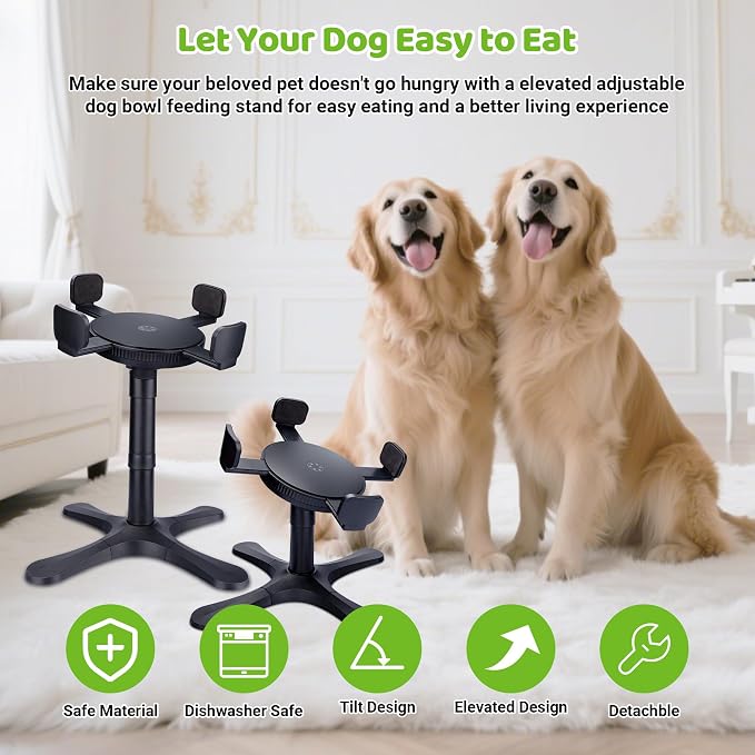 Dog Bowls Elevated Adjustable Stand, Raised Bowl with 3 Heights & Tilted Feeding Stand, Compatible with Various Bowls, for Medium & Large Breeds (1 Pack) Black - Image 7