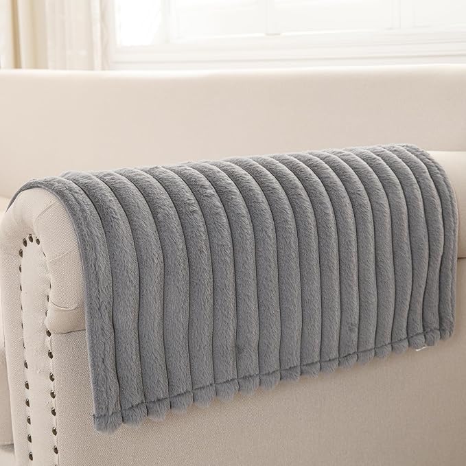 Deep Dream Couch Armrest Covers for Sofa, Soft Faux Fur Waterproof Couch Arm Covers Set of 2, Washable Recliner Chair Arm Cover Protector (Grey, 23" x 23" 2 Pack) by DeepDream