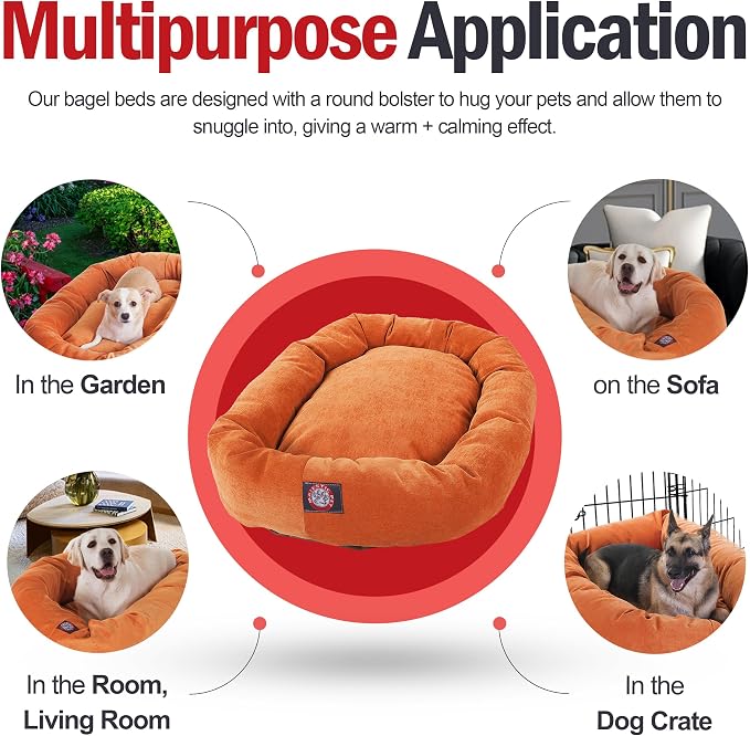 Majestic Pet 24 Inch Micro Velvet Calming Dog Bed Washable – Cozy Soft Round Dog Bed with Spine for Head Support - Fluffy Donut Puppy Mat 24x19x7 (inch) Small – Orange (2025) - Image 5