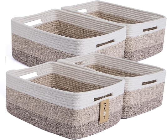 MiniArk Large Storage Baskets for Organizing, 17 x 13 x 7.5” Closet Shelf Baskets for Clothes Blanket Towels, Baby Nursery, Toy Bins Box, Woven Rope Baskets, 4 Packs Gradient Brown by MiniArkStorageBasketsHome