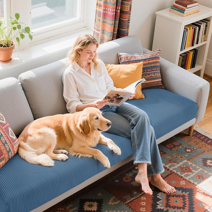 Hokway Couch Cushion Covers Stretch Cushion Covers Sofa Seat Cushion Slipcover Cushion Protector(DenimBlue, Large) - Image 6