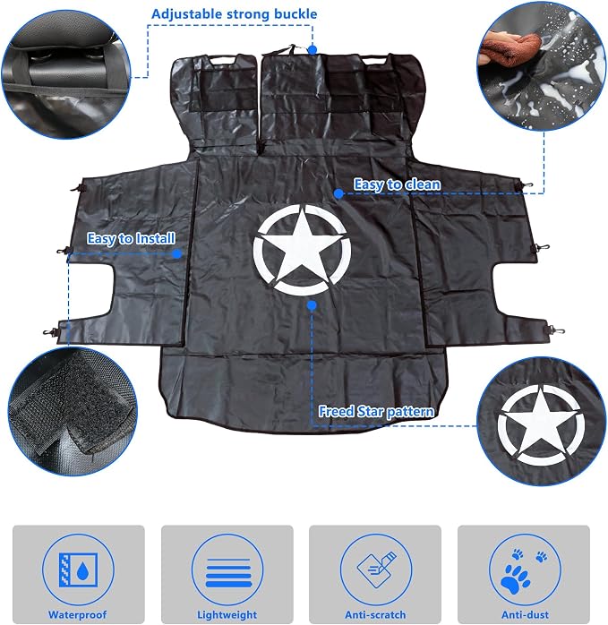 sukemichi Cargo Mat Dog Cargo Liner for 2007-2026 Jeep Wrangler 4 Door,Star | Waterproof oxford material,For 2007-2026 Wrangler JK JL,Nonslip Washable Pet Seat Cover & Anti-Scratch Liner - Image 5
