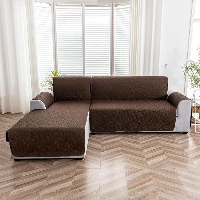 Genina Waterproof L Chaise Sectional Cover for Kids Pets (Chocolate, Small) | Reversible Design,Anti-Slip Fit,Blocks Pet Hair and Scratches,Stain-Resistant & Easy Install,Machine Washable - Image 8