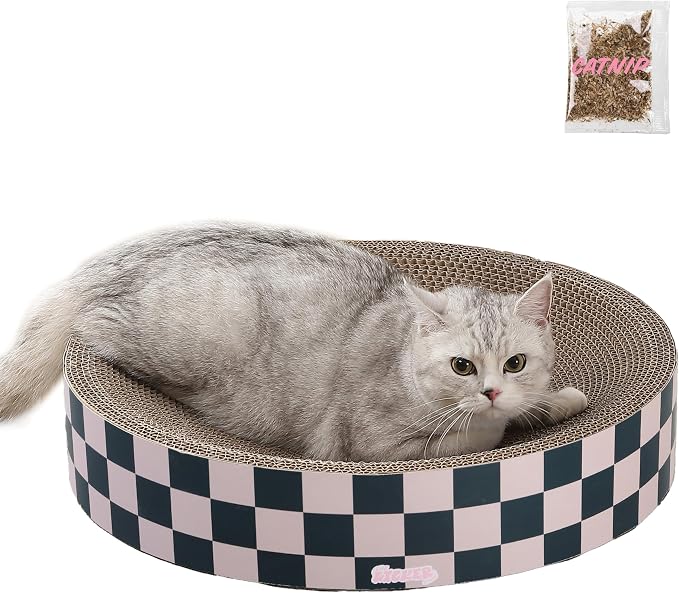 CSR1010C Nelson 20.13" Modern Cardboard Round Bowl Cat Scratcher with Catnip, Peony by THELICKERSTORE