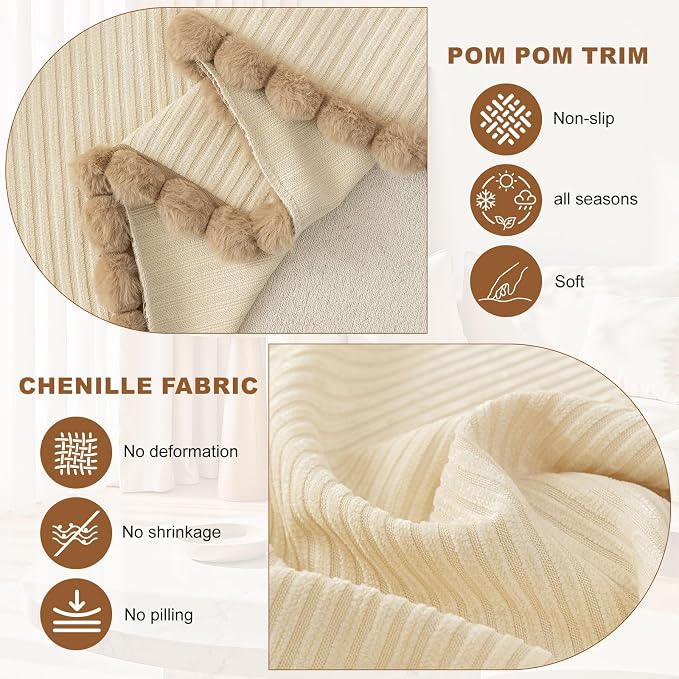 ROOMLIFE Boho Couch Covers for Sofa Washable for 2 Cushion Couch Chenille | Furniture Protector Sofa Couch Cover for Dogs, Soft Breathable Sofa Slipcover, Couch Throw Blankets with Tassels 71''X118'' - Image 3