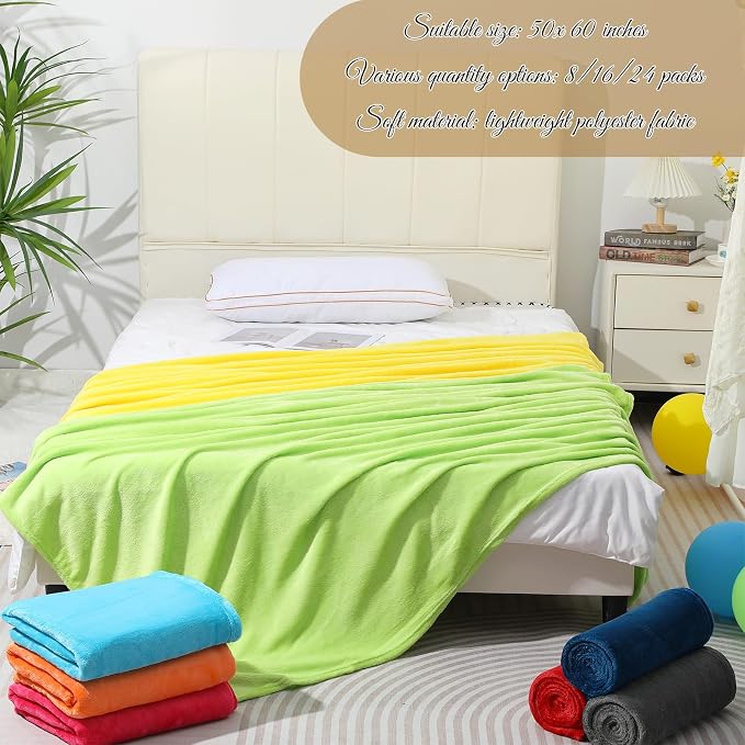 16 Pcs Flannel Fleece Throw Blanket Bulk 50 x 60 in Soft Fleece Throw Blankets Coral Bed Sofa Bulk Color Winter Warm Pet Blanket for Home Office Wedding Season Gift Homeless Donation (Bright Colors) - Image 4