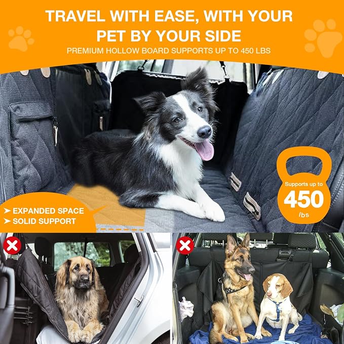 Dog Car Seat Cover for Back Seat, Hard Bottom Back Seat Extender for Dogs, Waterproof Car Hammock, Backseat Bed and Car Seat Protector, Nonslip Fit for Cars, SUVs, Trucks, 52 x 25 in, Black - Image 2