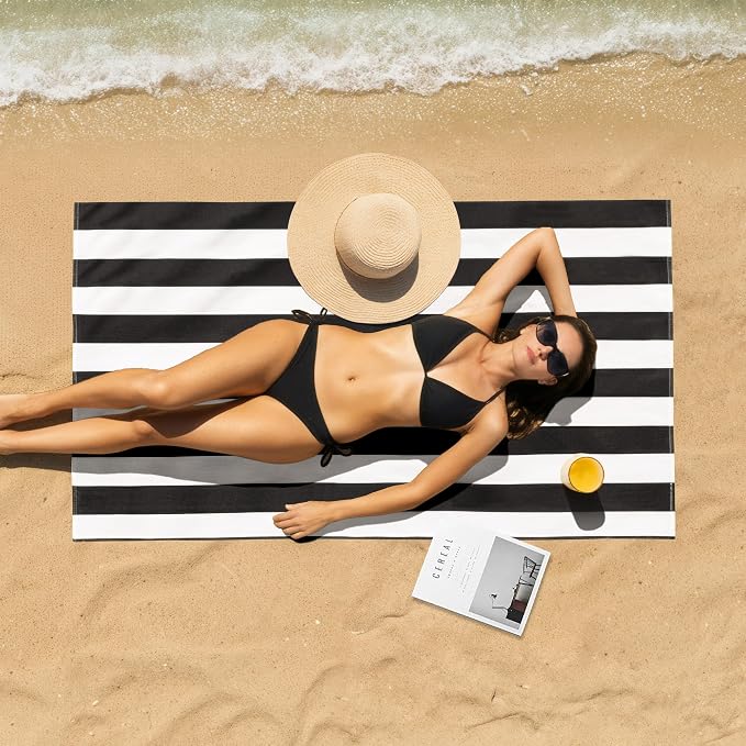 Touchat 4 Pack Beach Towels Oversized 30'' x 60'' Microfiber Pool Swim Bath Camping Travel Cabana Stripe Quick-Dry Super Absorbent Lightweight Sand Free Towel for Adults, Multi-Functional，Black - Image 3