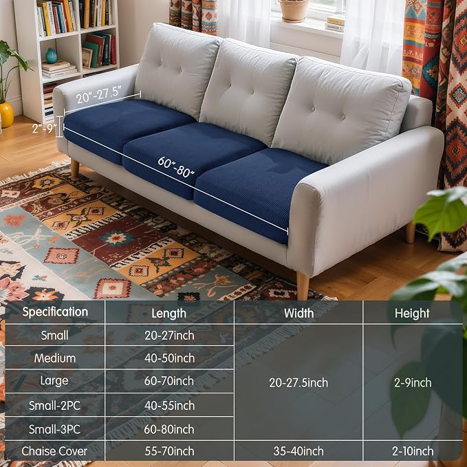Hokway Stretch Couch Cushion Covers, 3 Piece Individual Sofa Cushion Slipcovers，Jacquard Sofa Seat Slipcover Set, Non-Slip Protector for Cushion (Darkblue,Small-3PC) - Image 3