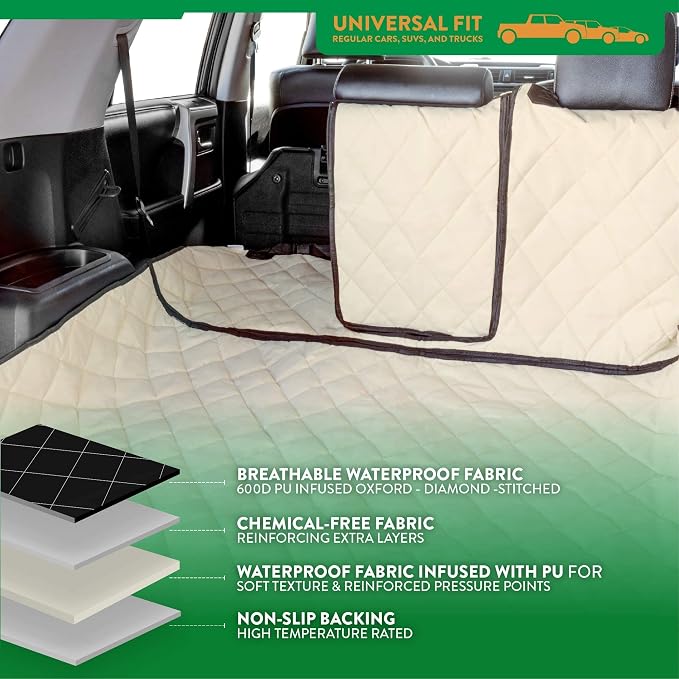Plush Paws Products Convertible Cargo Liner | Diamond Stitching | Washable & Waterproof Dog Cargo Protection | Cover Car, Truck, & SUV | Nonslip, Tear Resistant Pet Cargo Cover | Regular Tan - Image 5