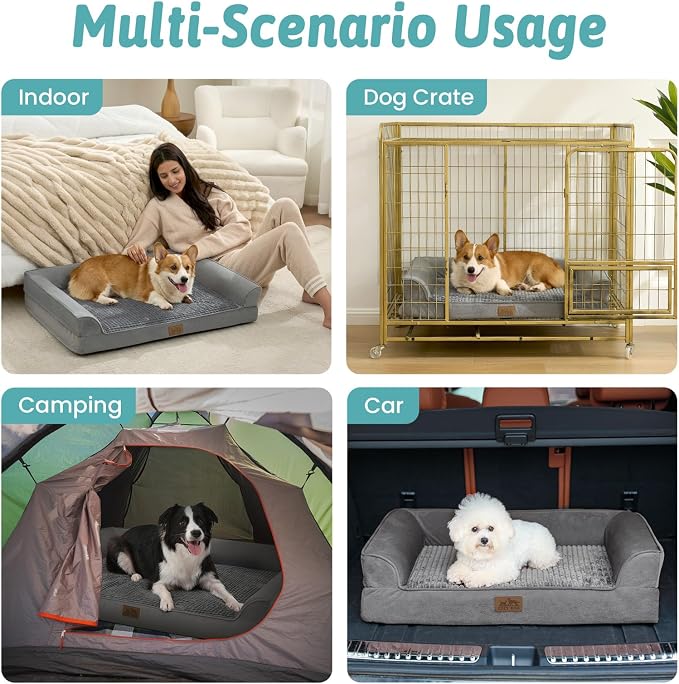 COZY KISS Orthopedic Dog Beds for Large Sized Dog, XL Bolster Pet Couch with Waterproof Lining, Egg Crate Foam Sofa for Pets Up to 100 lbs, U-Shaped, 44x32x7 inch, Grey - Image 6