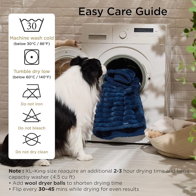 Bedsure ComfyFleece™ Waterproof Dog Blankets for Small Dogs,25x35 | Soft Plush Puppy Cat Blanket, Washable Corduroy Fleece,Cozy Calming Reversible Furniture Protector Indoor for Pet, Navy Blue - Image 7