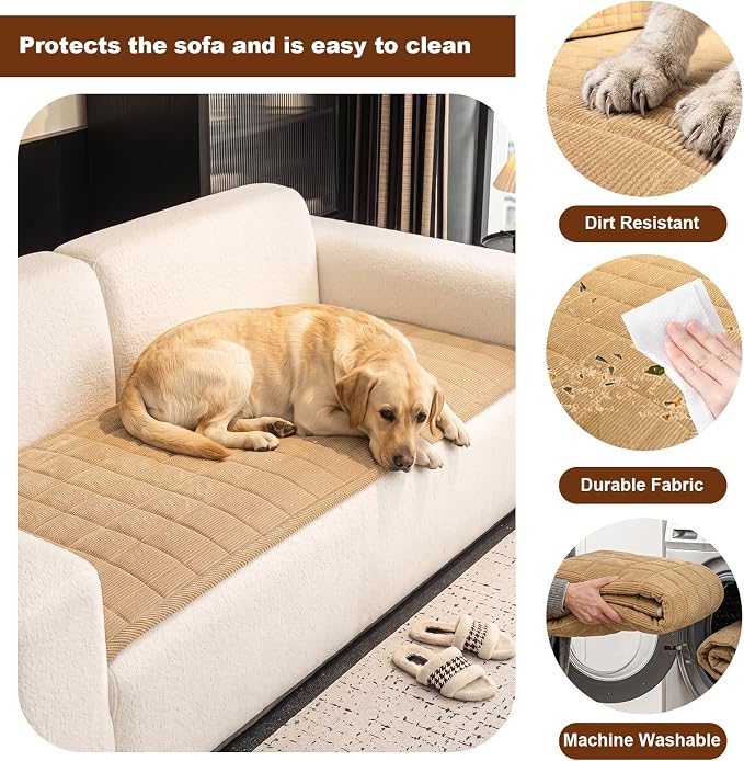 HAOYONG Couch Covers for Dogs Washable, Non Slip Fuzzy Durable Couch Covers for 3 Cushion Sofa Pet Friendly Furniture Protector Covers Dog Mat for Couches (Beige, 27.6"×82.7") - Image 3