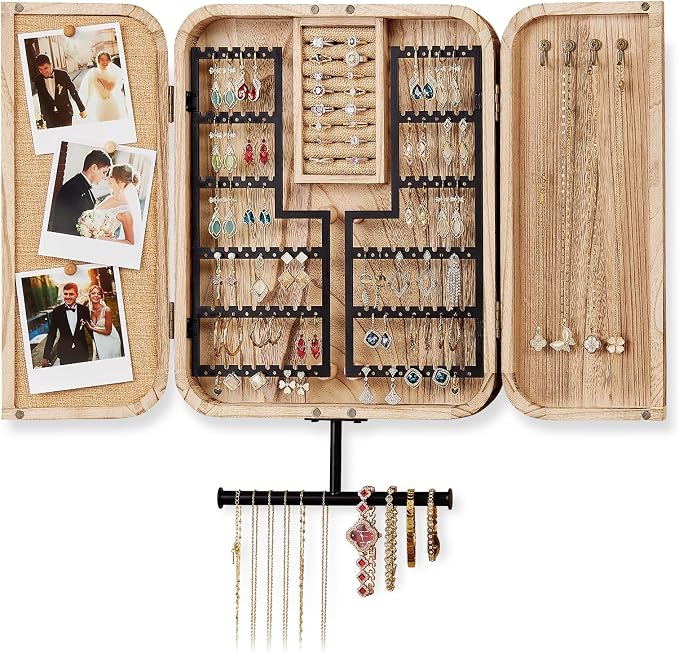 Pinzoveco Hanging Jewelry Organizer, Wall Mounted Jewelry Organizer for Earring Holder Organizer, Jewelry Cabinet Holder Jewelry Storage Box for Earrings, Necklaces, Bracelets, Ring Holder by Pinzoveco
