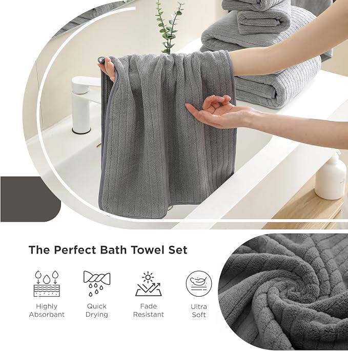 Hailea Grey Hand Towels Set 16x31 Inches,Soft Microfibers Bathroom Towel Set 2 Pack,Highly Absorbent Quick Dry Luxury Towel Hotel Spa Gym Hand Towel Collection for Bathroom - Image 2