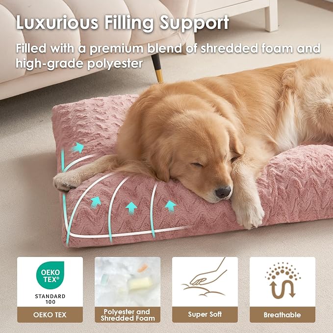 EHEYCIGA Washable Dog Bed for Crate 36x27 Inch, Anti-Slip L Plus Kennel Pad for Dogs Up to 55 lbs, Plush and Comfy Pet Sleeping Mat, Pink - Image 2