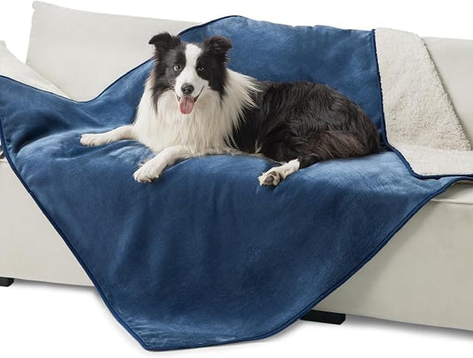 Bedsure Waterproof Dog Blankets for Large Dogs Sherpa Fleece Throw, 50X60 | Washable Soft Plush Pet Cat Blanket for Couch Cover, Reversible Cozy Calming Furniture Protector Warm for Senior Dogs,Blue by Unknown