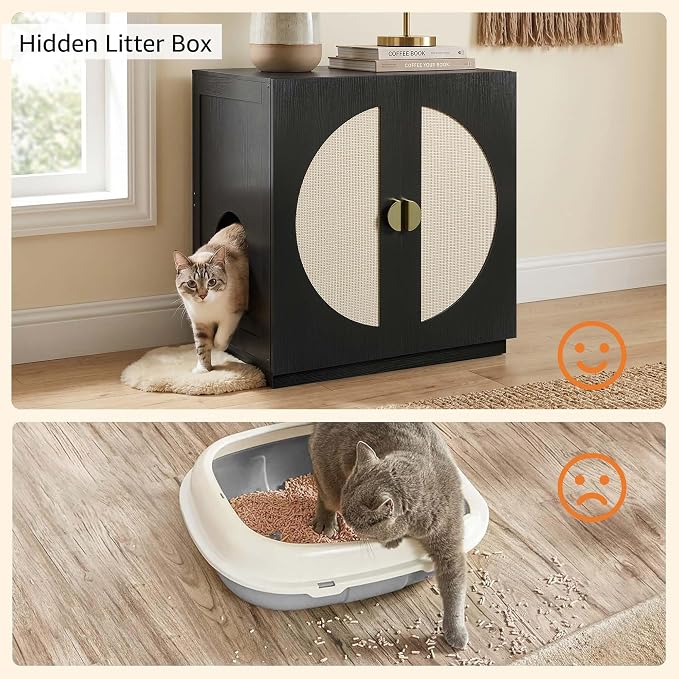unipaws Tall Cat Litter Box Enclosure for Tall or Top Entry Litter Box | Hidden Litter Box Cover with Shelves, Kitty Enclosed Litter Box Cabinet, Cat Box Furniture - Image 4