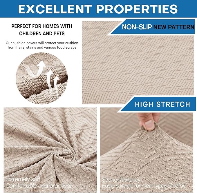XINEAGE 2026 New 4 Pieces Couch Covers for 3 Cushion Couch Super Stretch Thick Soft Sofa Cover Anti Slip Sofa Slipcover Dogs Cats Furniture Protector (Khaki, 71"-91") - Image 5