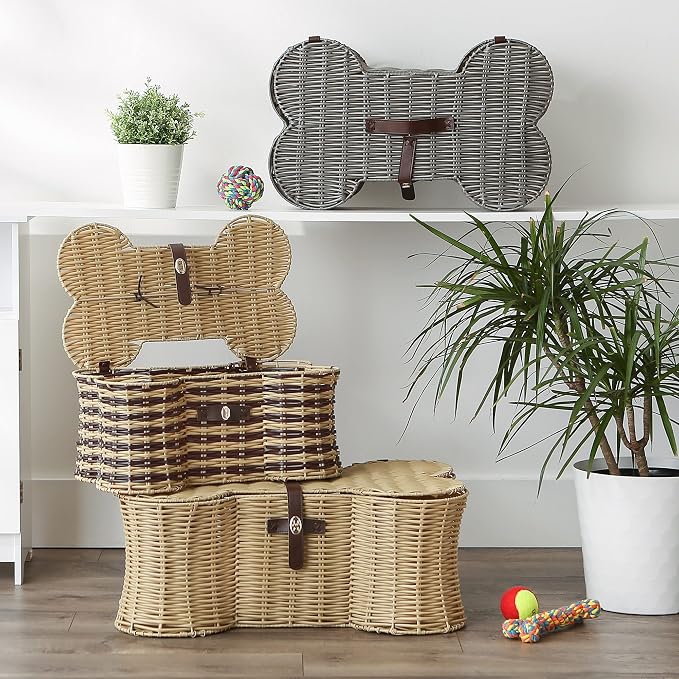Bone Dry Pet Storage Collection Toy Basket, Small, 17.5x11x7.5", Gray Plastic Wicker - Image 6