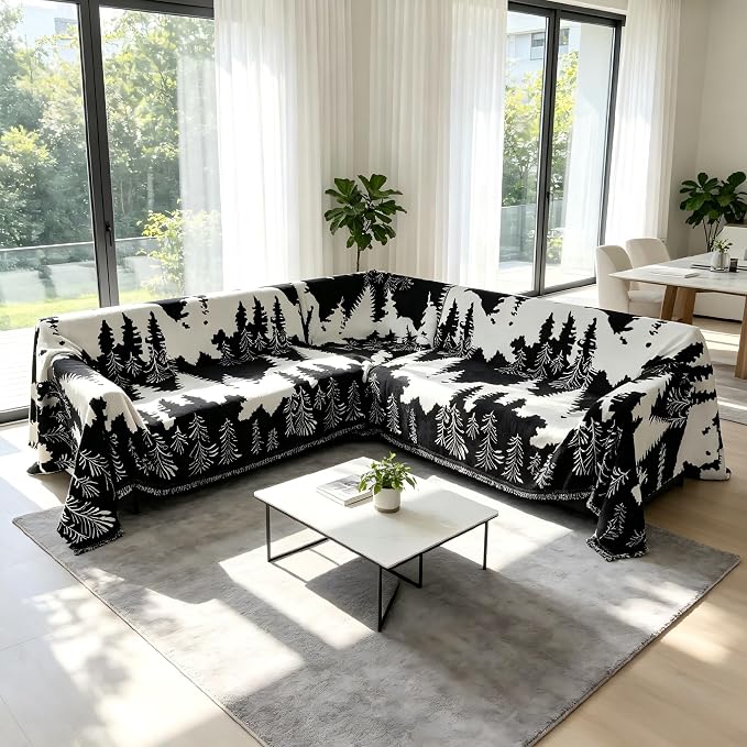 1OO% Waterproof Sectional Couch Covers for Dogs L Shaped Corner Sofa Cover Washable Chenille Sofa Slipcovers Blanket Modern Jacquard Pet Furniture Protector (91"x276", Black Forest) - Image 2