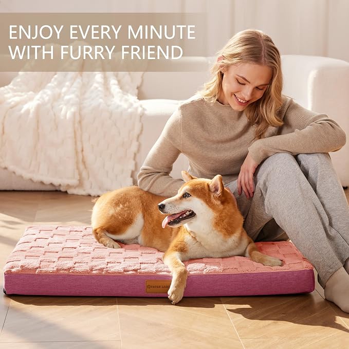 Patas Lague Orthopedic Large Dog Bed Washable Pet Crate Mat 56''X40'' Pink | Egg-Crate Foam Dog Couch For Large Sized Dogs, Waterproof Removable Cover, Soft Pet Bed With Nonskid Bottom - Image 2