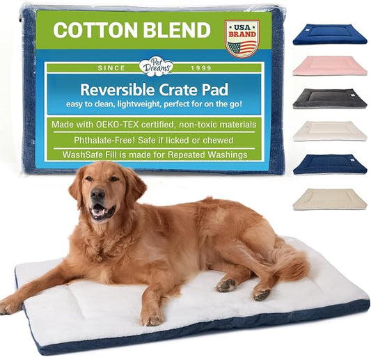 Pet Dreams Dog Crate Pad - Washable Kennel Mat, Crate Pads for Dog Cages, Non-Toxic, Flat Indoor Cat Bed, Fits iCrate 18, 24, 30, 36, 42, 48 Inches (Denim, X Large, 42") by PetDreams