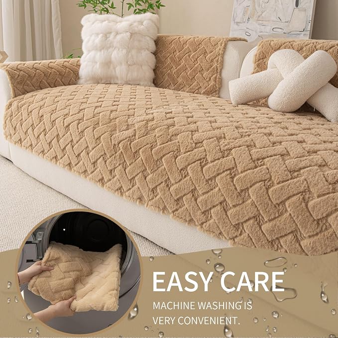 Waterproof Dog Bed Cover Non Slip Couch Cover for Dogs Washable Soft Faux Fur Sofa Cover Couch Covers for 3 Cushion Couch Sofa Pet Friendly (Dark Beige, 34x62（1pc）) - Image 4