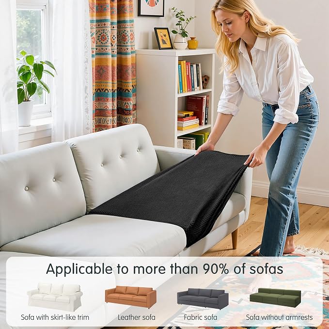 Hokway Stretch Couch Cushion Covers, 3 Piece Individual Sofa Cushion Slipcovers，Jacquard Sofa Seat Slipcover Set, Non-Slip Protector for Cushion (Black,Small-3PC) - Image 4