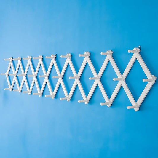 SKOLOO Accordion Wall Hanger with 28 Hooks, Modern Expandable Coat Rack Hat Rack for Wall, Solid Wooden, White by SKOLOO