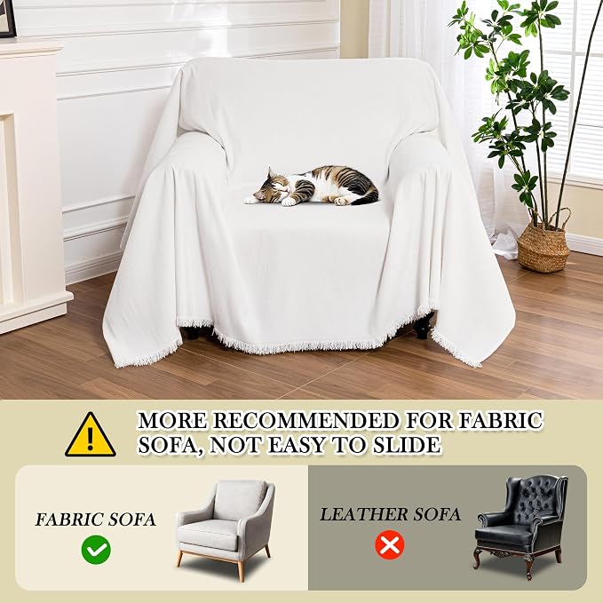 MEETSKY Oversized Chair Covers White Couch Cover Washable Armchair Slipcover Single Couch Cover for Dogs Pets, Recliner Cover 1 Cushion Couch Chenille Couch Protector with Tassel, 71"x 91" - Image 5
