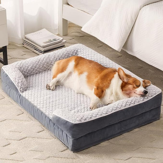 LEXTRO Orthopedic Dog Bed for Medium Dogs, Comfy Sleeping Dog Sofa Bed | 28x23 Inch Medium Dog Bed with Sides, Non-Slip Bottom and Egg-Crate Foam Dog Couch Bed with Washable Removable Cover by LEXTRO