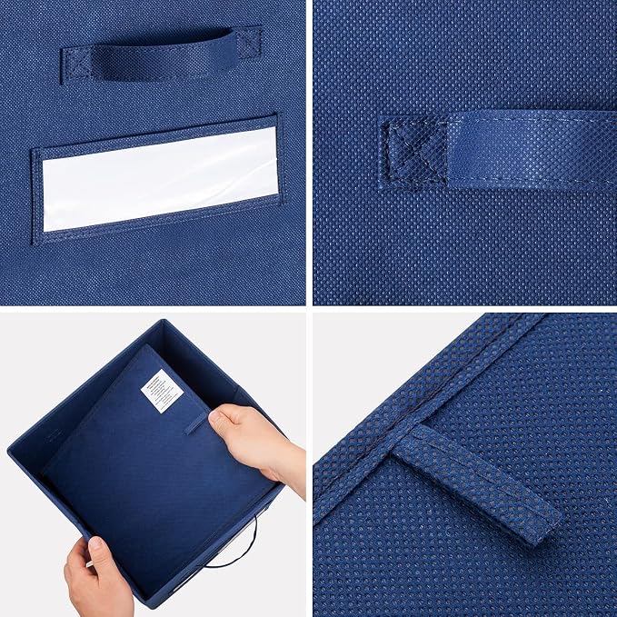 13x13x13 storage cube bins (Set of 10) Fabric storage cubes with 10 Labels Window Cards & a Pen, storage cubes 13x13, Collapsible 13 inch cube storage bins, Cubby Organizer Boxes, Navy Blue - Image 2