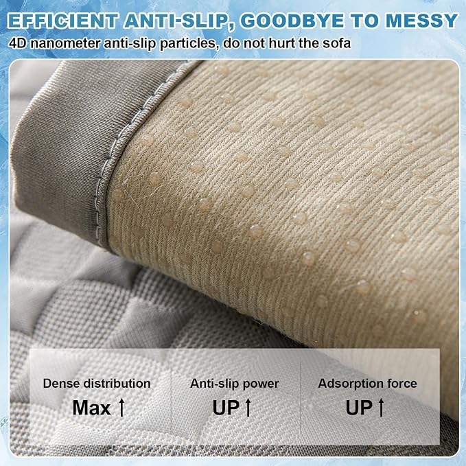 OTOB Cooling Couch Covers for Sofa Washable Non Slip Pet Friendly, 1 Piece | Elegant Gray, 35.4"x82.7", Premium Ice Silk Fabric, Modern Geometric, Soft, 3D Bionic Breathable, Sectional Sofa Protector - Image 7
