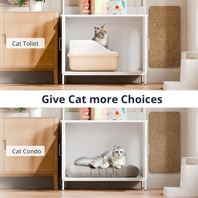 Cozy Castle Cat Litter Box Enclosure with Storage, 57'' Hidden Cat House Furniture, Wooden Cat Cabinet with Shelves & 4 S-Hooks, Indoor Cat Litter Box Organizer, White - Image 6
