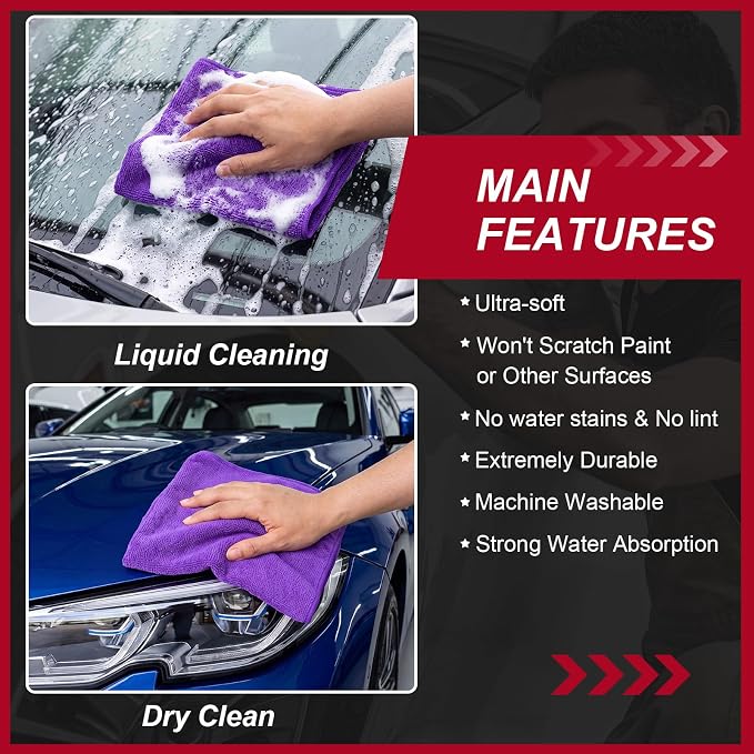Oudain 200 Pcs Microfiber Cleaning Cloth 16x16 Inch Microfiber Towels for Car Ultra Absorbent Cleaning Rags Reusable Lint Free Streak Free Detailing Towel for Car Washing Drying Dusting (Purple) - Image 5