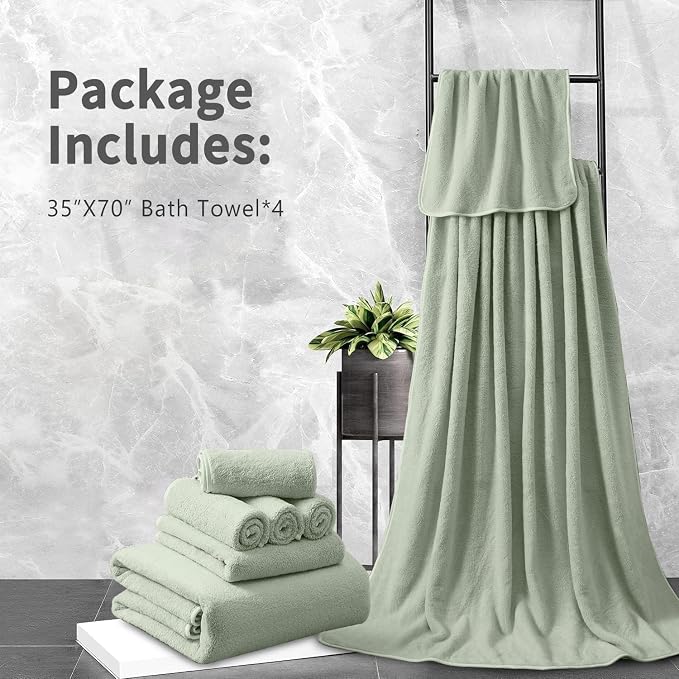 Extra Large Bath Sheet 4 Piece (35"x70")-Ultra Soft Oversized Bath Towel,Bath Sheet Set for Bathroom Hotel,Plush Highly Absorbent Quick Dry Shower Towel for Adults,Bathroom Towel Set Green - Image 7