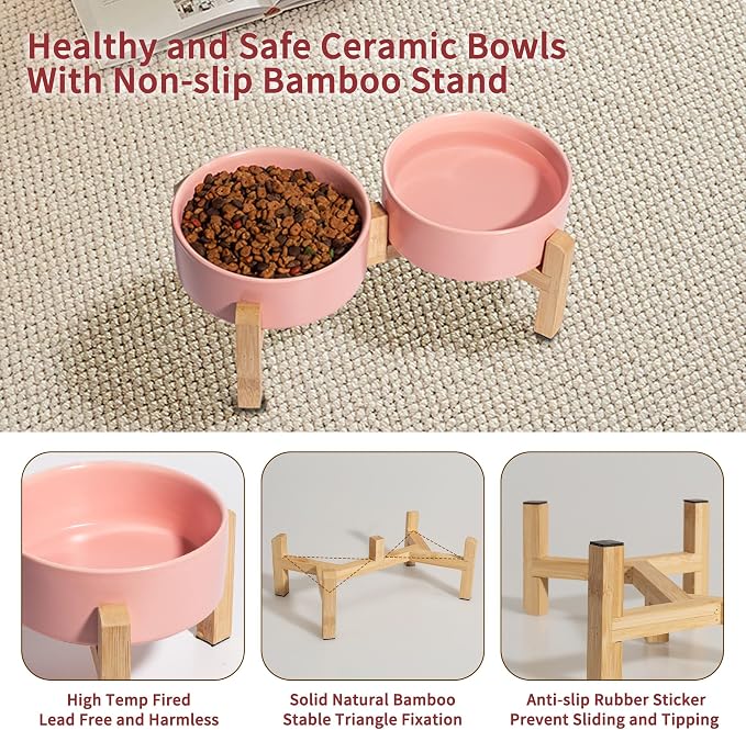 Elevated Ceramic Dog Bowl, 2 Cups Dog Food and Water Bowl Set with Stand | 5.1'' Double Dog Feeding Dishes, Non-Slip Raised Dog Feeder for Cats and Puppies, 16.23 OZ / 480 ML, White - Image 3