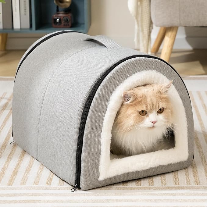 Hollypet Cat Bed Cave for Indoor Cats for Pets up to 20 lbs, Gray | Warm Cat Arched Cave Bed Condo, Covered Kitty House with Removable Washable Cushion, Cozy Enclosed Pet Bed for Small Dogs - Image 4