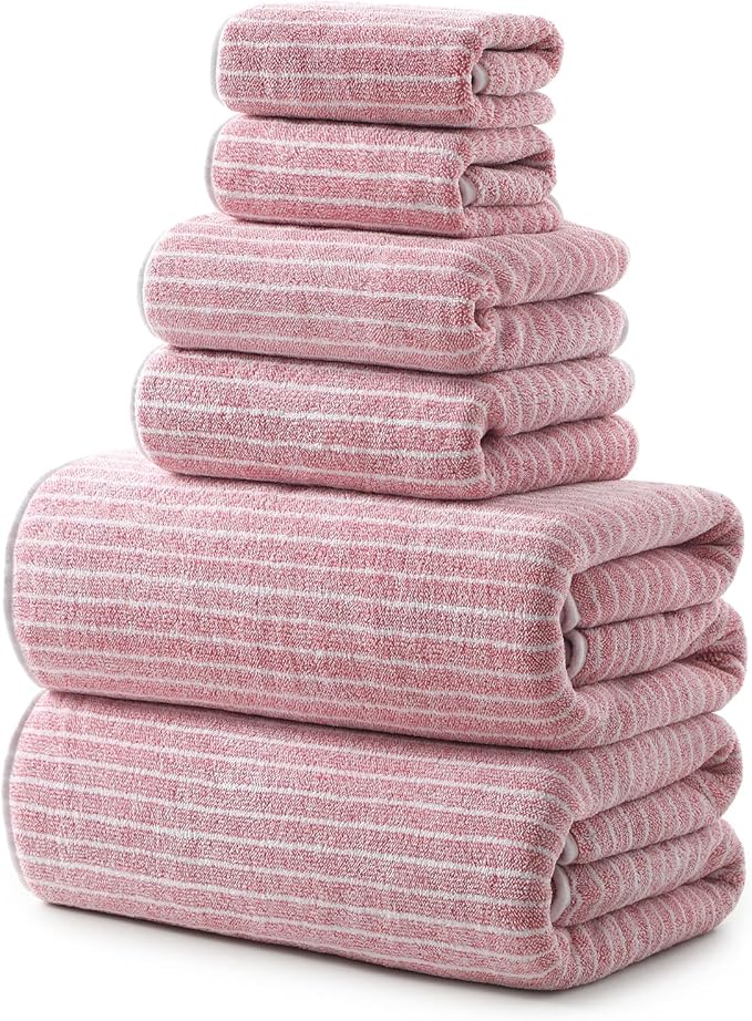 REDKISS 6-Piece Microfiber Bath Towel Set, Ultra Soft, Highly Absorbent & Quick Dry, 35x70 Inch Oversized, Pink Towels for Bathroom, Spa, Gym, 2 Bath 2 Hand 2 Washcloths by REDKISSOnline
