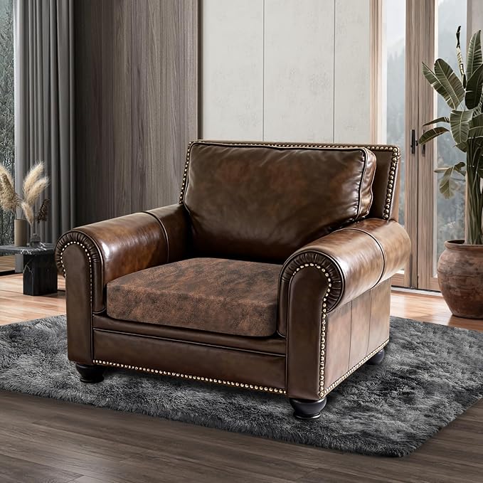 ANARACHON Leather Look Couch Cushion Covers Sofa Seat Slipcovers Sets Couches Furniture Protector for Sectional Armchair Loveseat Pets Kids Stretch Spandex Fabric (1 Cushion Armchair, Dark Brown) - Image 8
